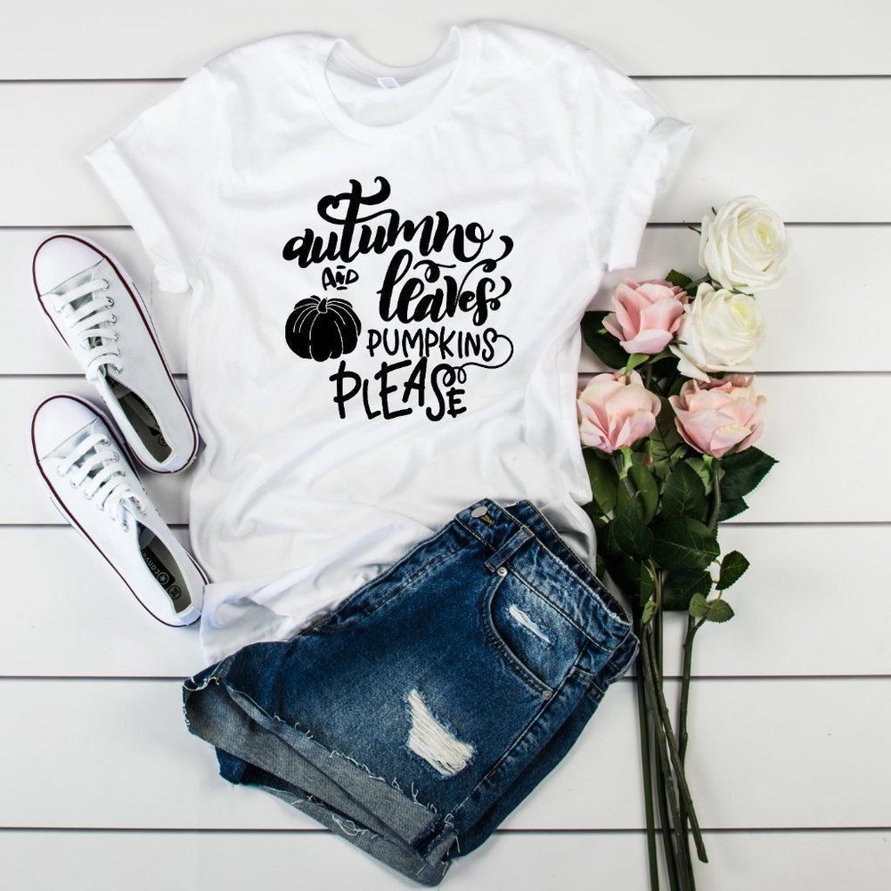 Autumn Leaves Pumpkin Please Fall T-Shirt